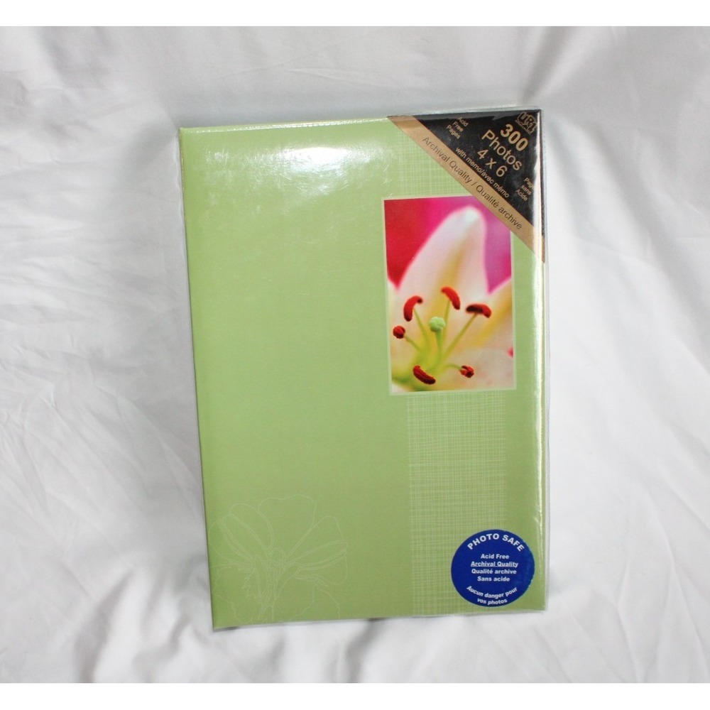Vintage Pocket Photo Album 300 (4 x 6) Pictures w Writing Area Floral Green NEW